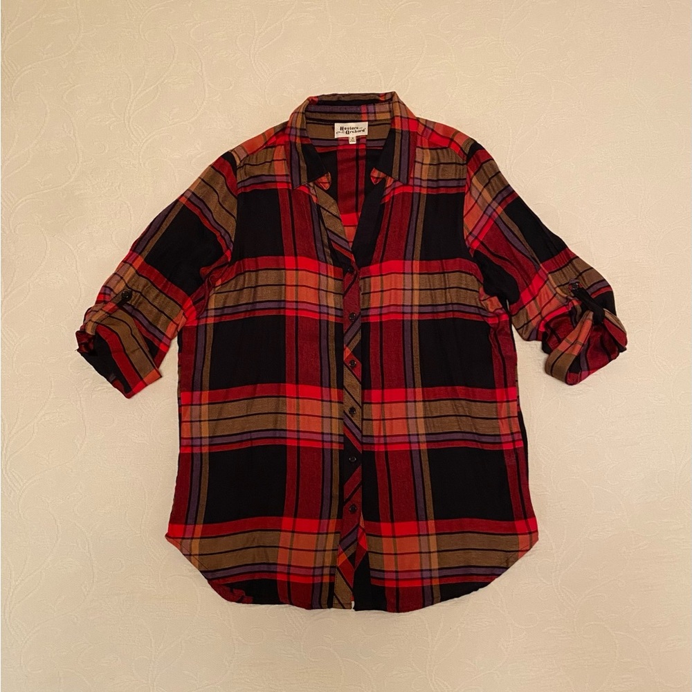 Plaid Button Down Shirt - Red and Black